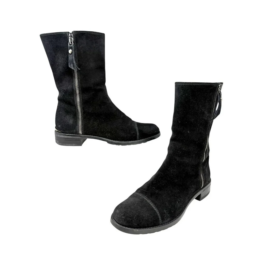 STUART WEITZMAN Duluth‎ Black Suede Cheetah Lining Mid Calf Boot